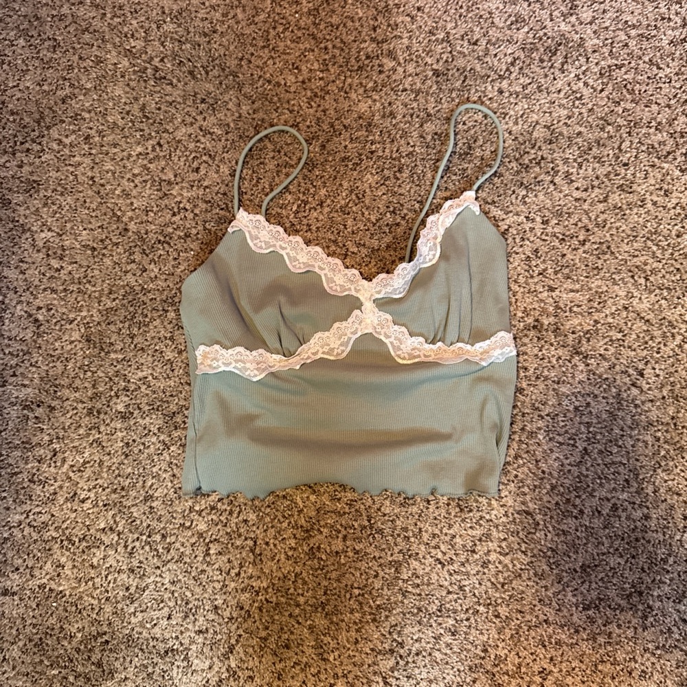 Green Lace Trim Cami Top
